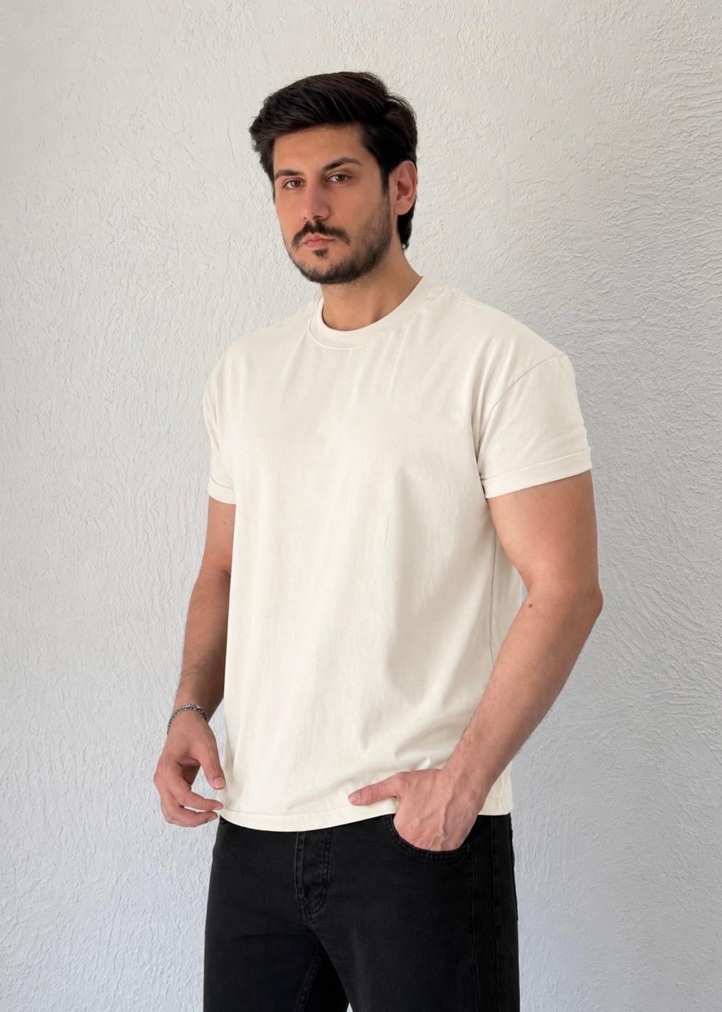 Özel kesim Kolları dar Oversize T-shirt / Ekru