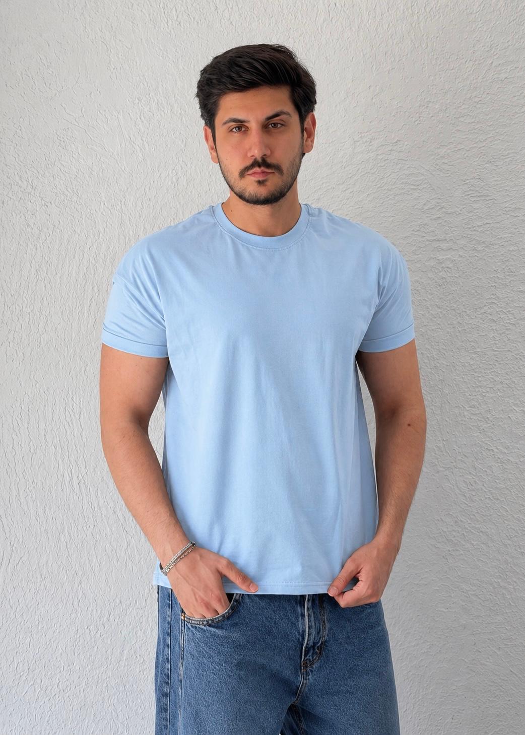Özel Kesim Kolları Dar Oversize T-shirt / Bebe Mavisi - BSC03