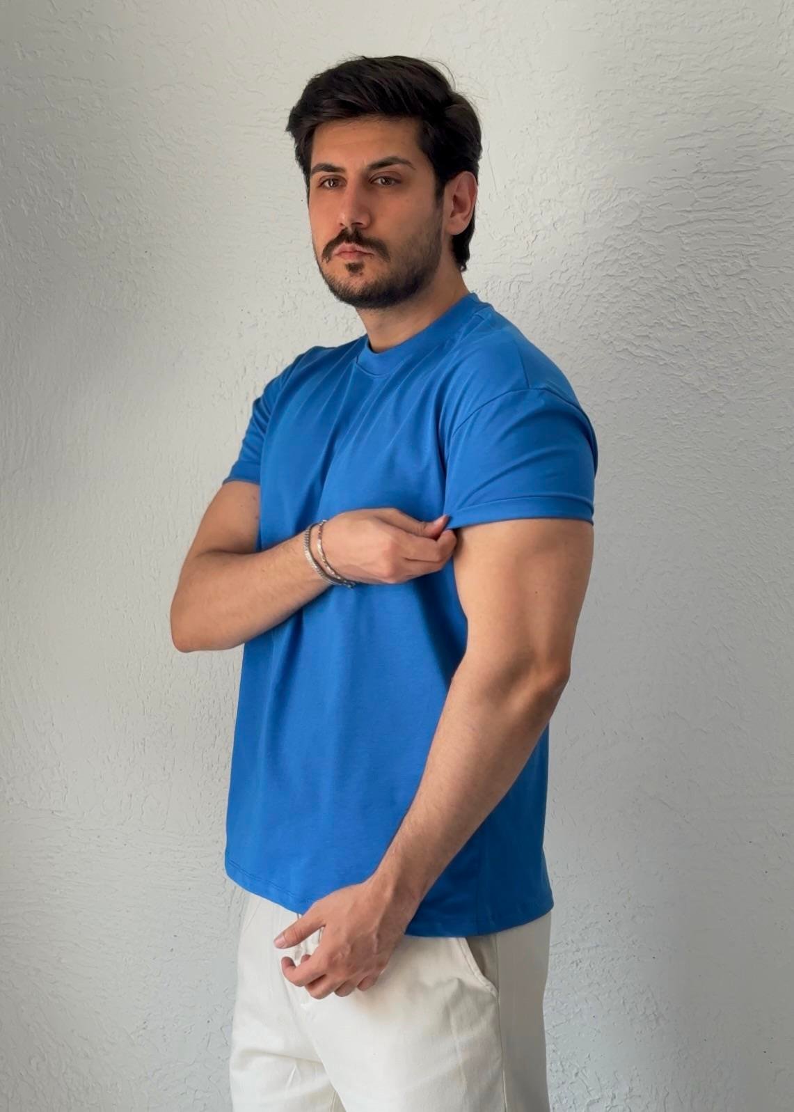 Özel kesim Kolları dar Oversize T-shirt / Tonik Mavi - BSC03