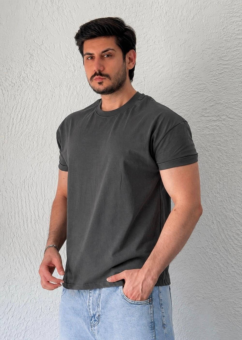 Özel kesim Kolları dar Oversize T-shirt / Koyu gri
