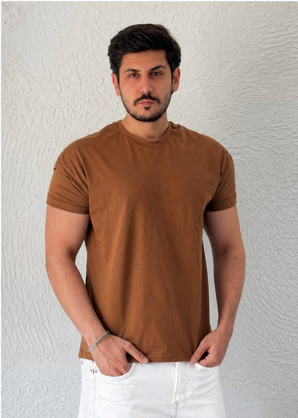 Özel kesim Kolları dar Oversize T-shirt / KAHVE - BSC03