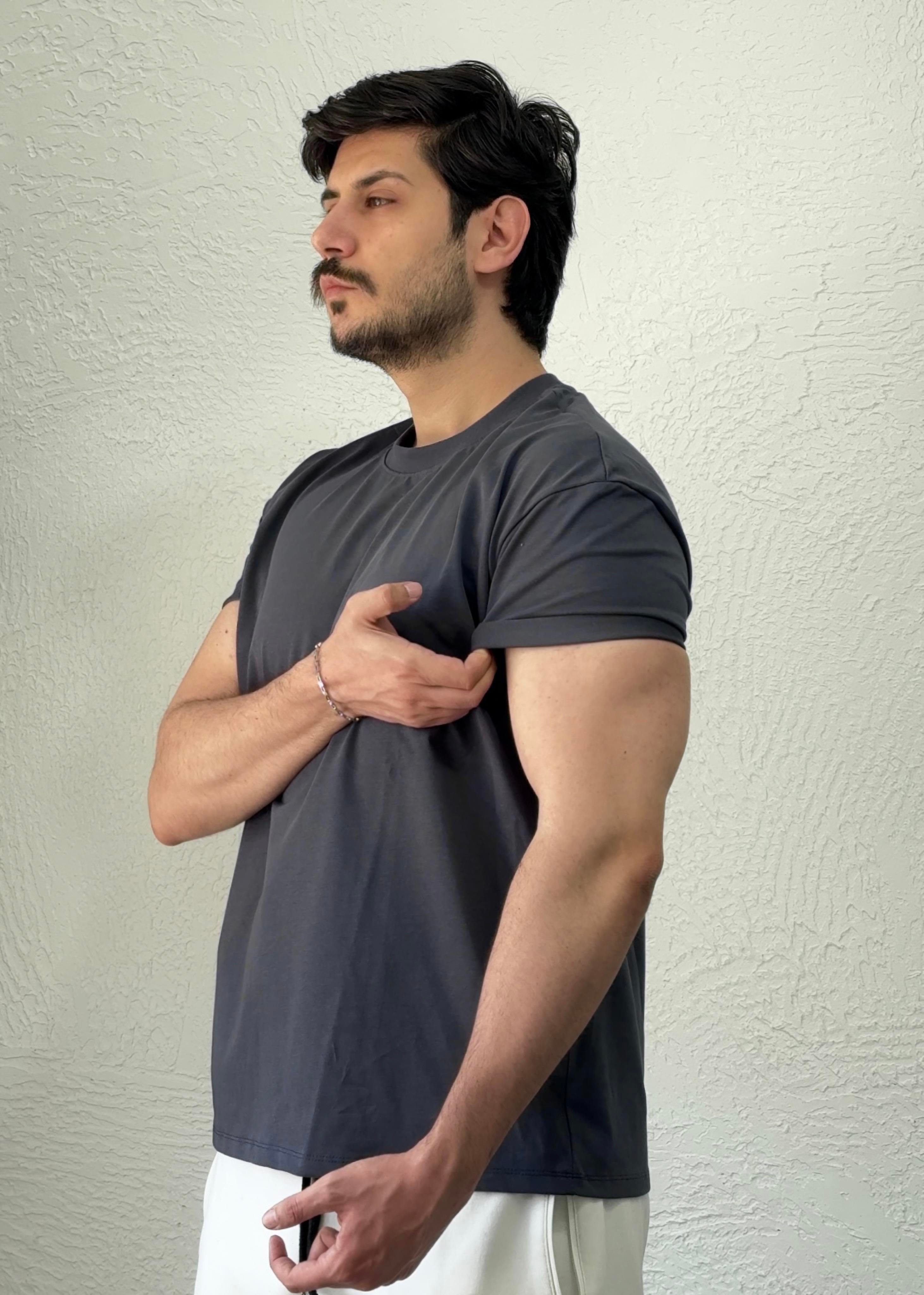 Özel kesim Kolları dar Oversize T-shirt / Füme - BSC03