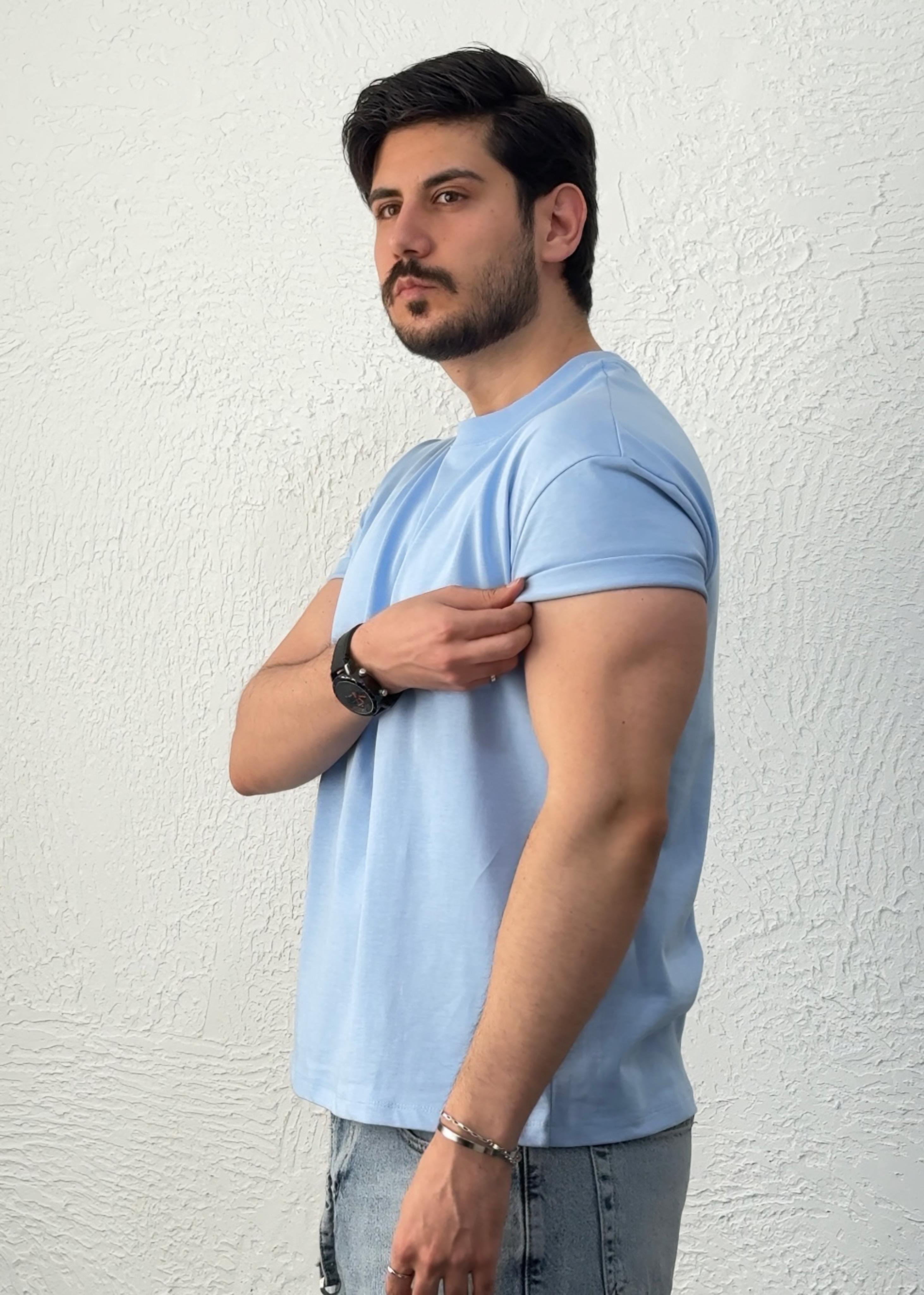 Özel Kesim Kolları Dar Oversize T-shirt / Bebe Mavisi - BSC03