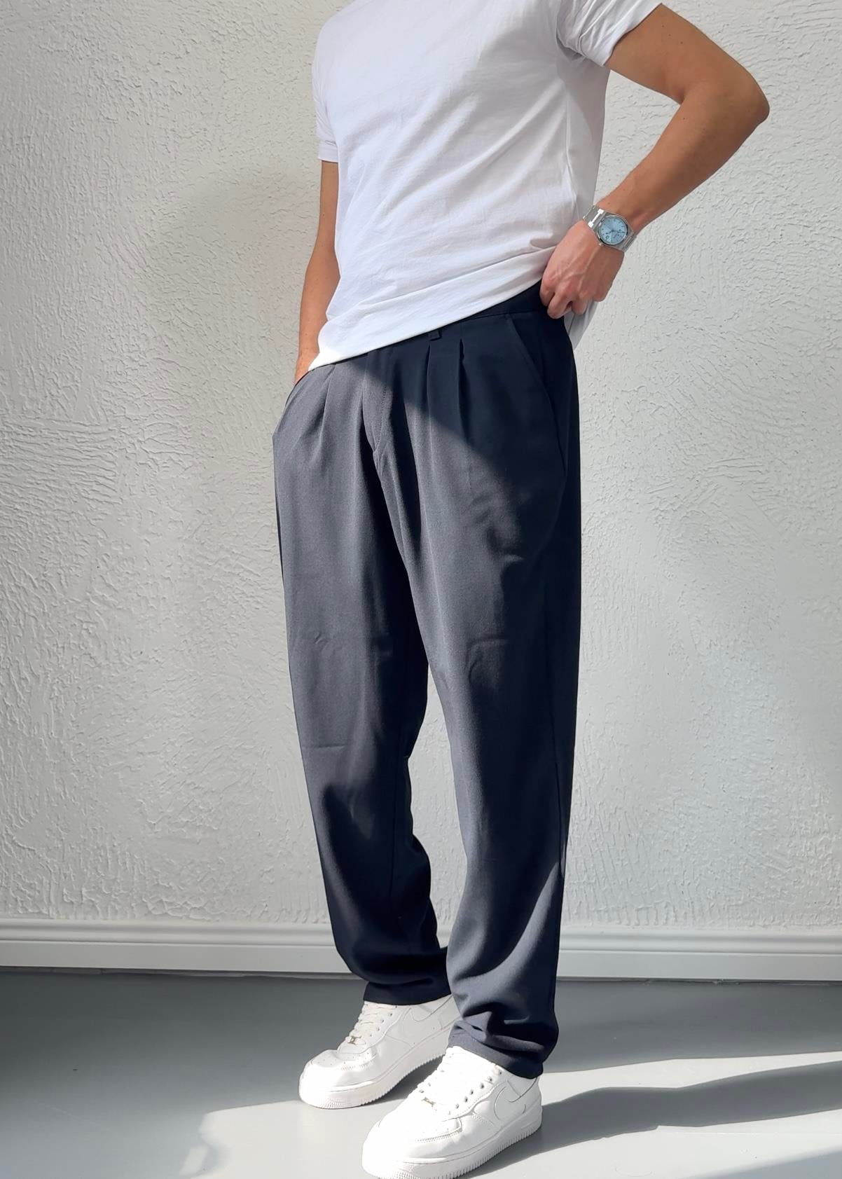 PİLELİ BAGGY PANTOLON / LACİVERT - W02