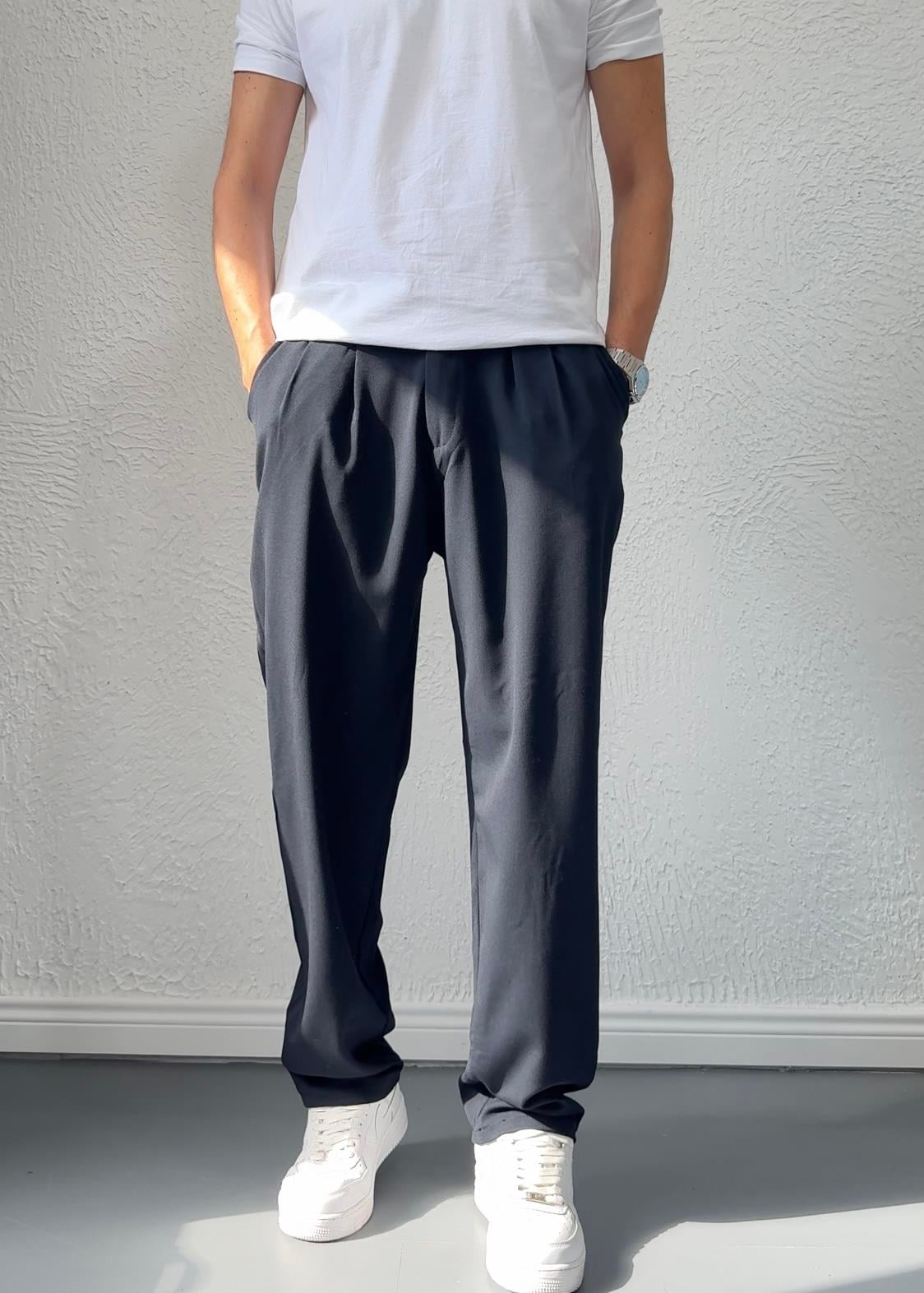PİLELİ BAGGY PANTOLON / LACİVERT - W02