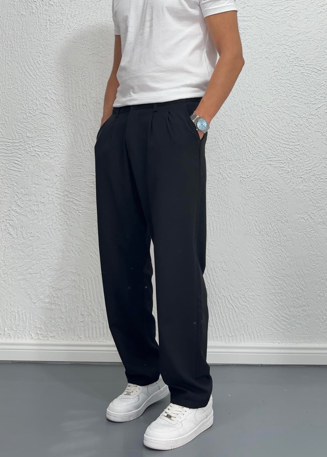 PİLELİ BAGGY PANTOLON / SİYAH - W01
