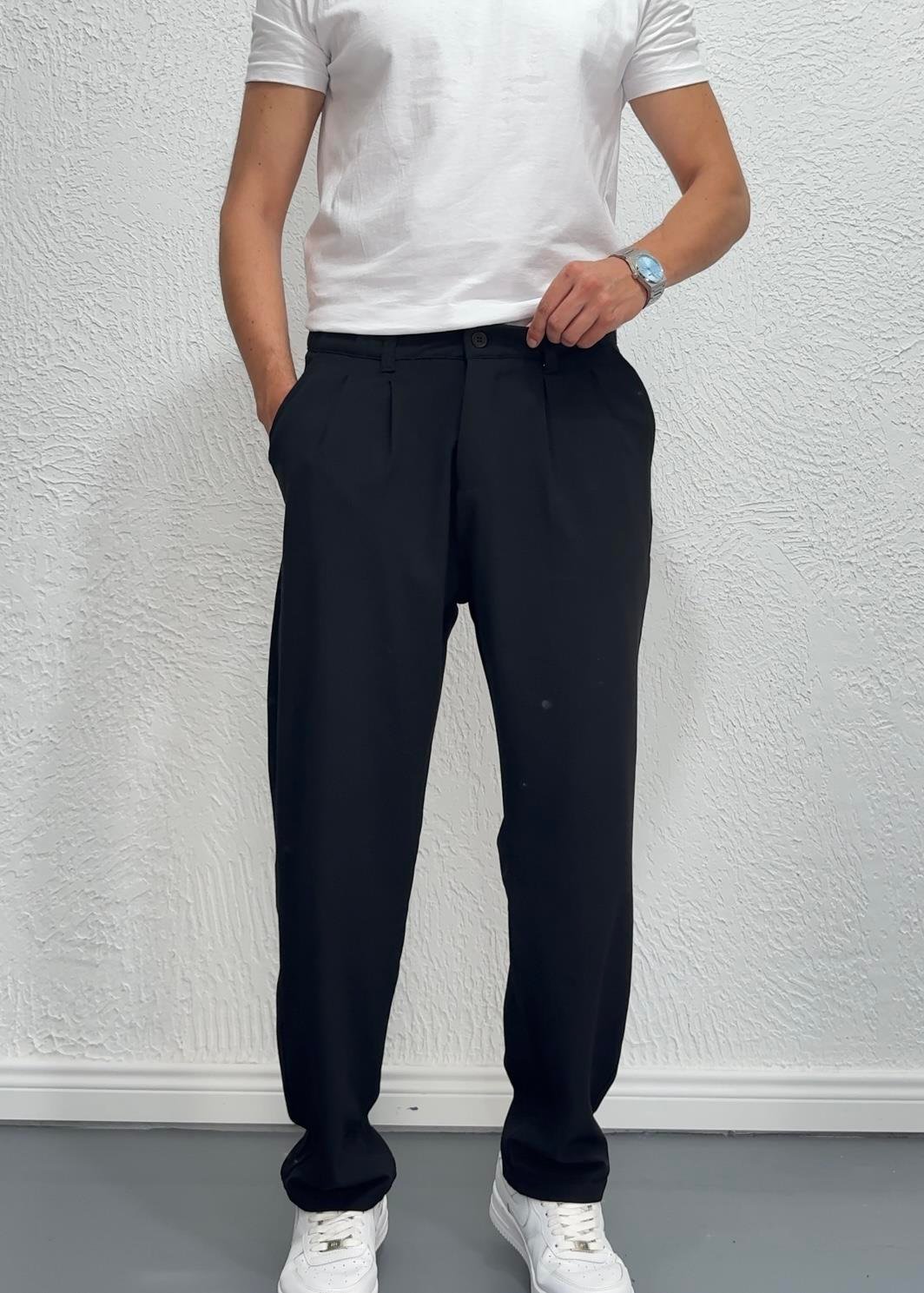 PİLELİ BAGGY PANTOLON / SİYAH - W01