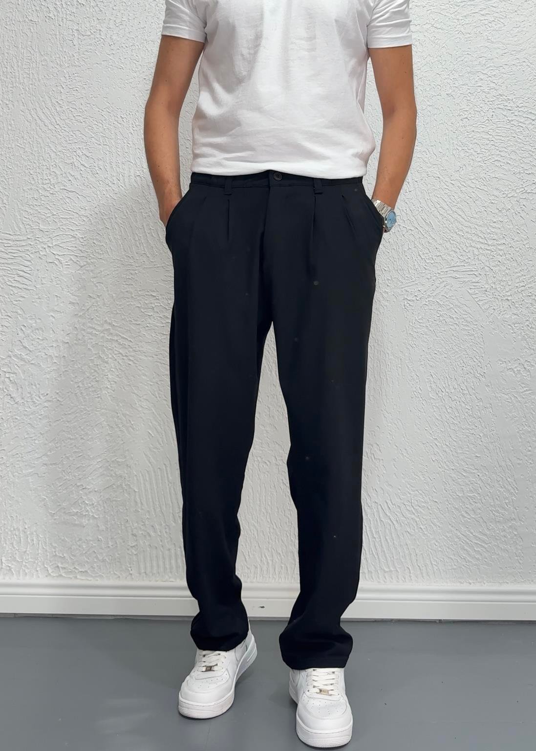 PİLELİ BAGGY PANTOLON / SİYAH - W01