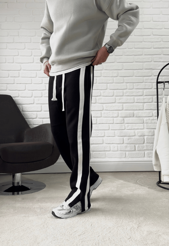 Premium Kalite Baggy Şerit Detaylı Eşofman Altı- Siyah / 2512Ş