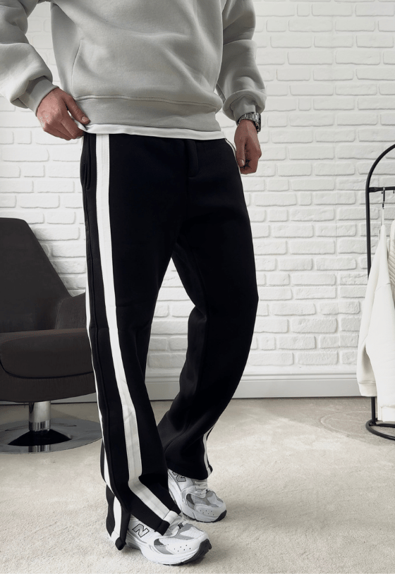 Premium Kalite Baggy Şerit Detaylı Eşofman Altı- Siyah / 2512Ş