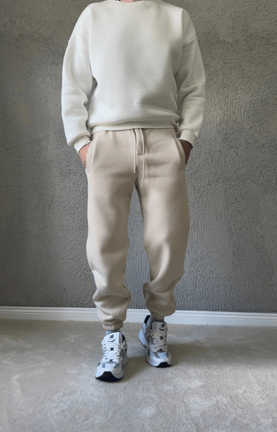 Premium Kalite Jogger Eşofman Altı - Krem / 2512J