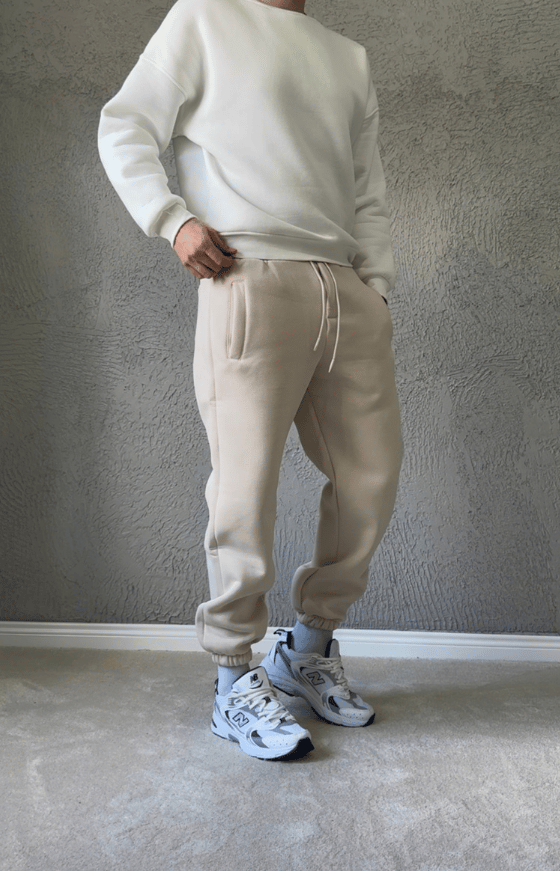 Premium Kalite Jogger Eşofman Altı - Krem / 2512J