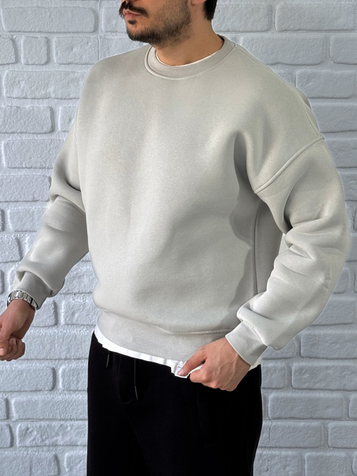 Premium Kalite Oversize Kalıp Basic Sweatshirt/GRİ-SWTB01