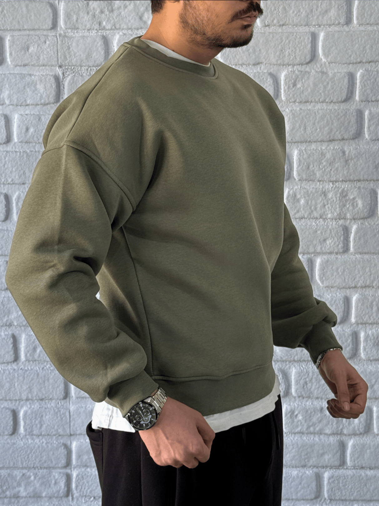 Premium Kalite Oversize Kalıp Basic Sweatshirt/YEŞİL-SWTB01