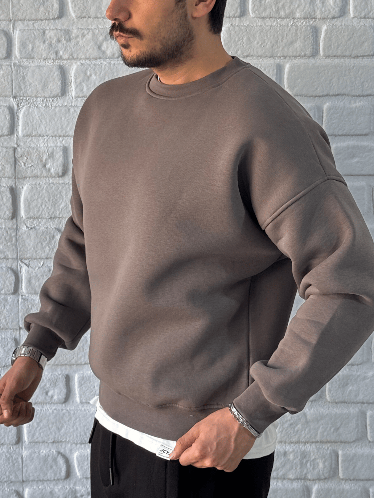 Premium Kalite Oversize Kalıp Basic Sweatshirt/KAHVE-SWTB01
