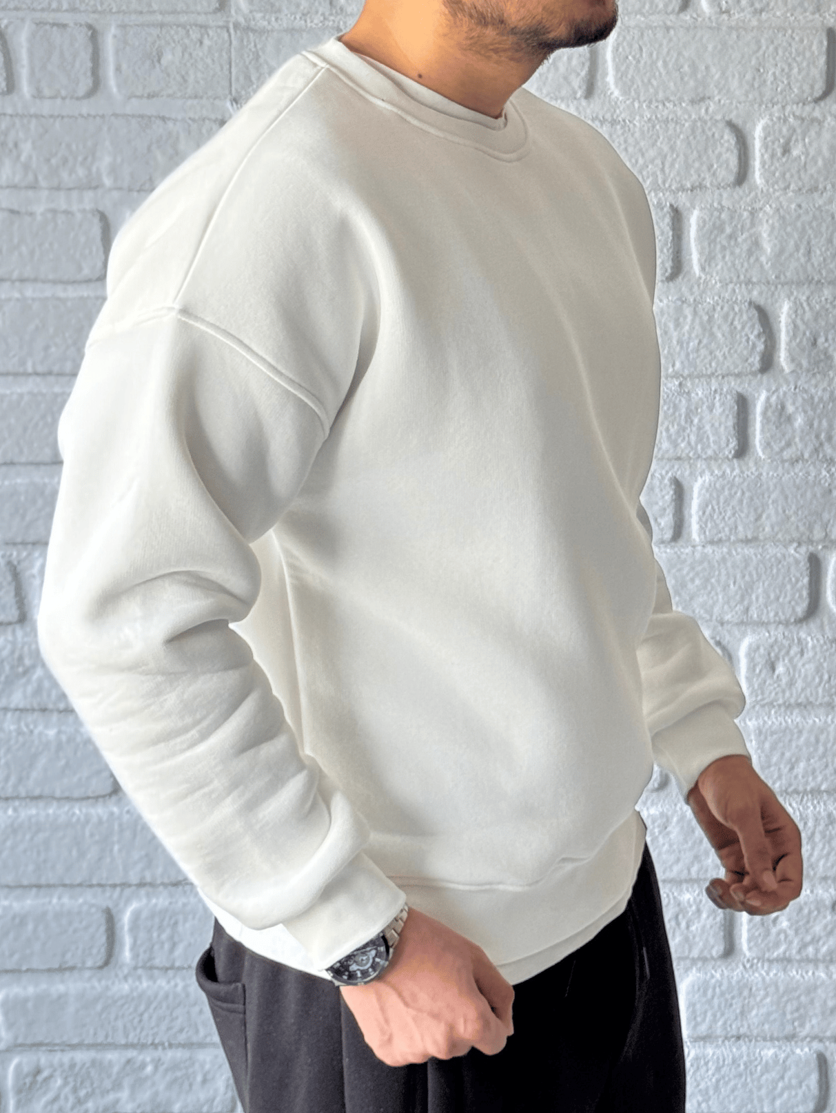 Premium Kalite Oversize Kalıp Basic Sweatshirt/BEYAZ-SWTB01