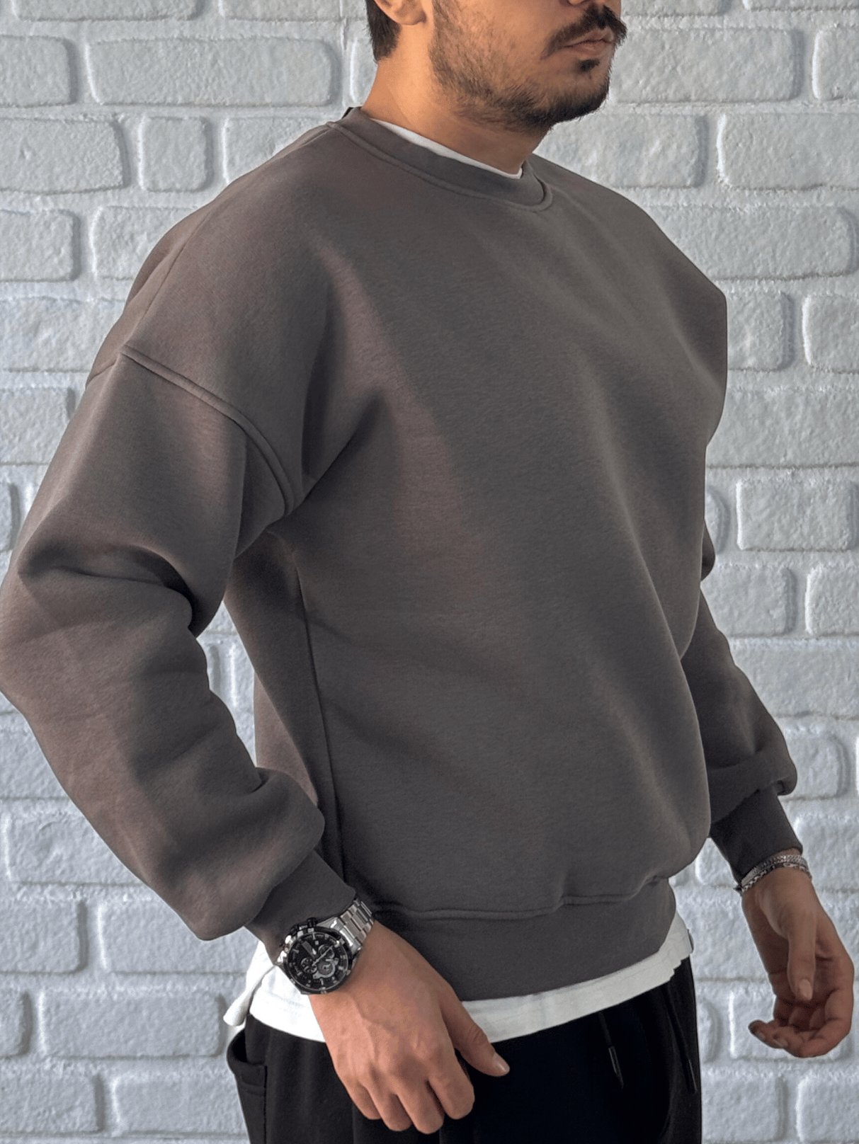 Premium Kalite Oversize Kalıp Basic Sweatshirt/KAHVE-SWTB01
