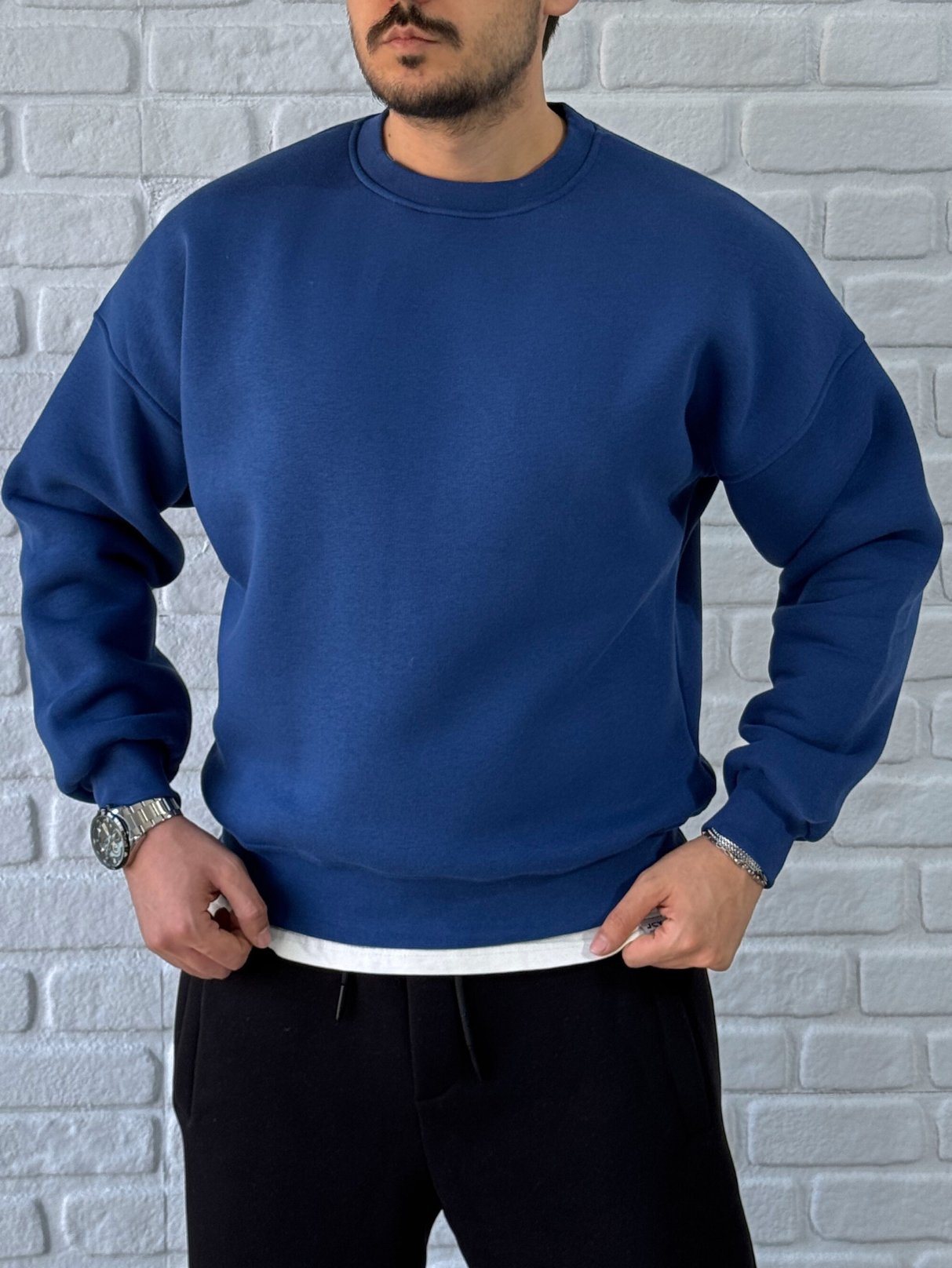 Premium Kalite Oversize Kalıp Basic Sweatshirt/MAVİ-SWTB01