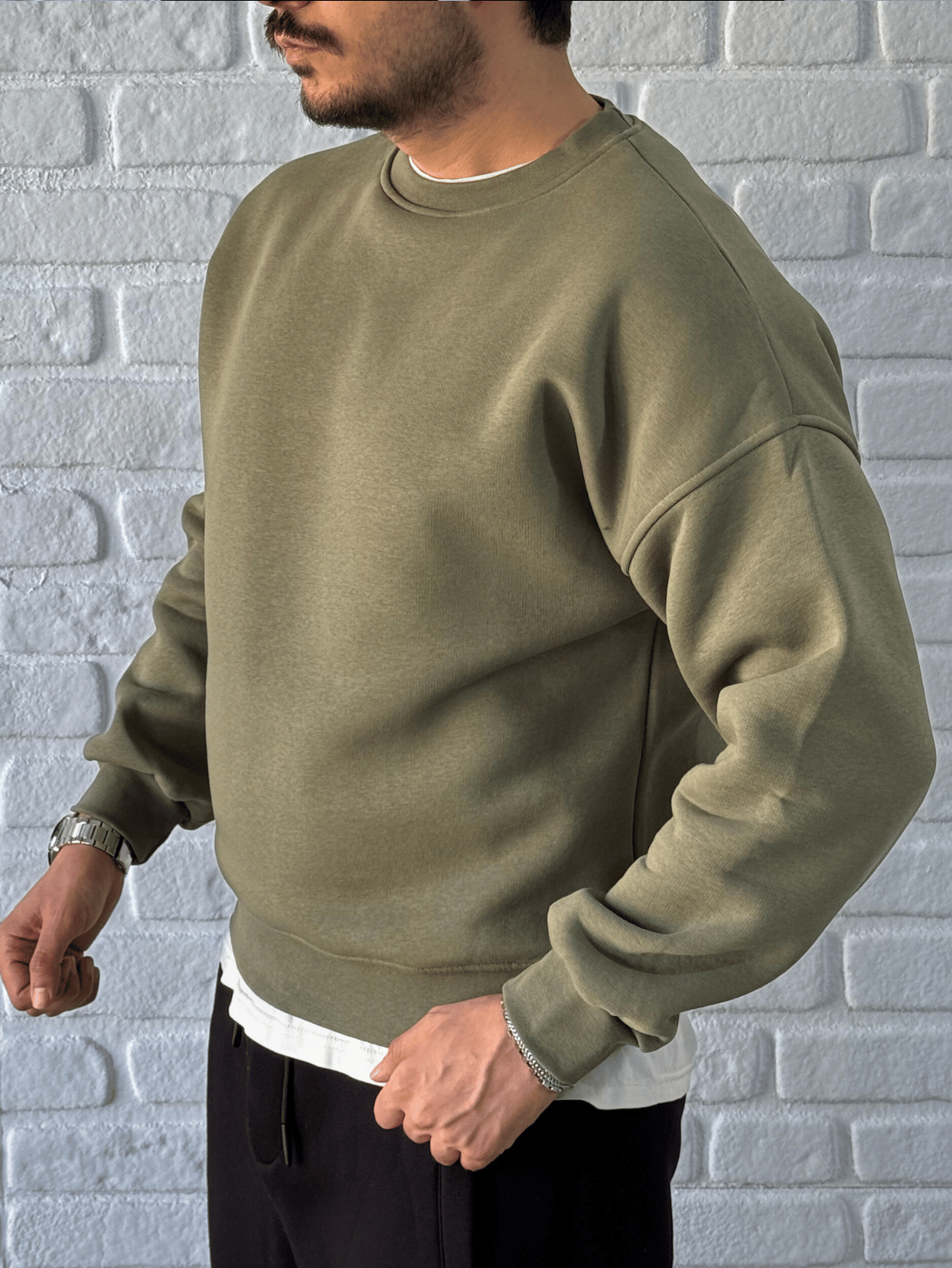 Premium Kalite Oversize Kalıp Basic Sweatshirt/YEŞİL-SWTB01