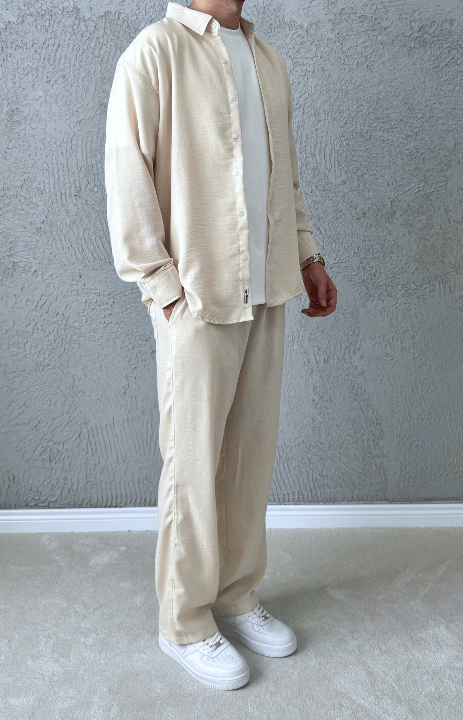 Premium Kalite Oversize Kesim Yazlık Keten Takım / Krem - KTN01