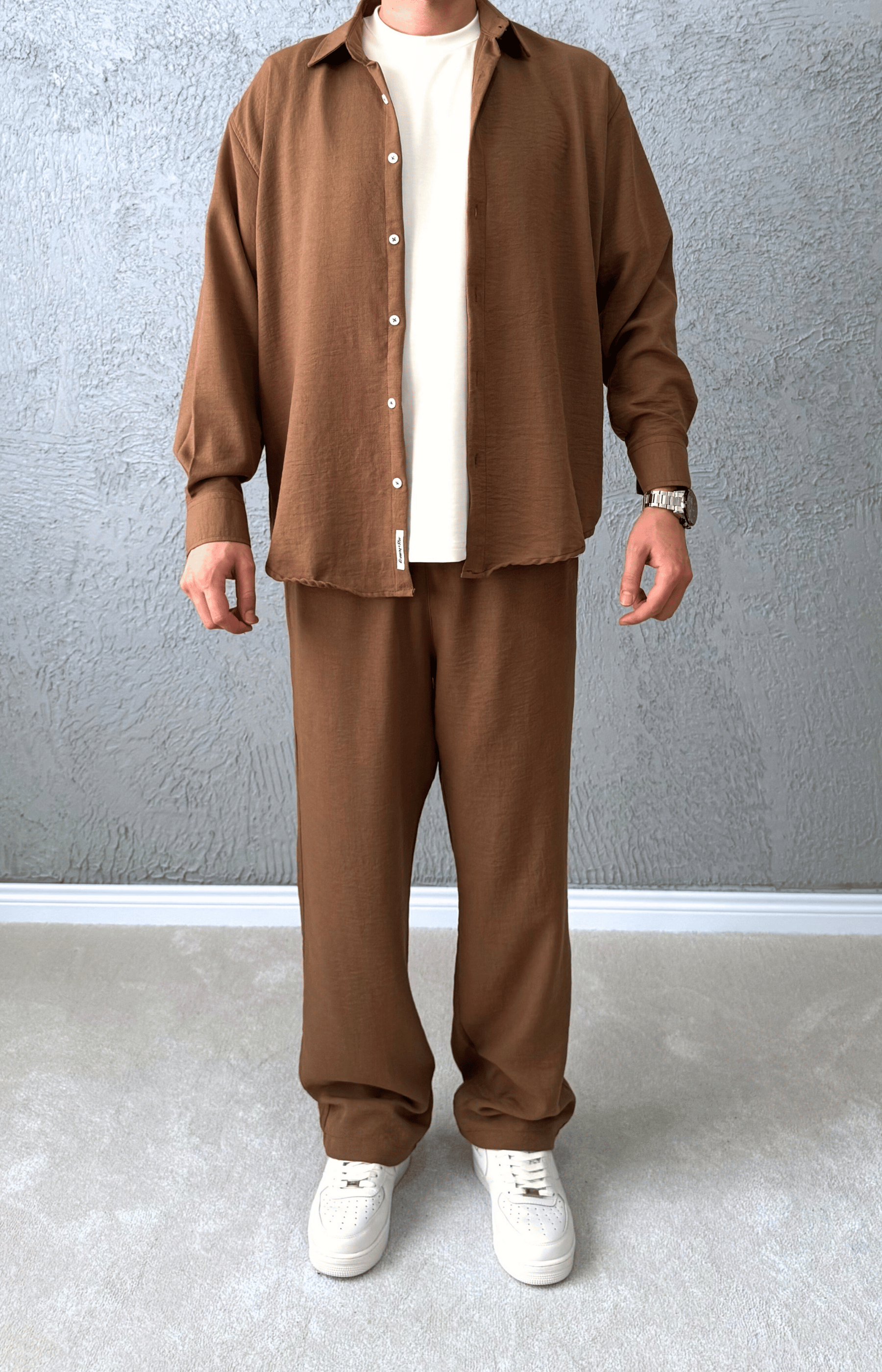 Premium Kalite Oversize Kesim Yazlık Keten Takım / Kahve - KTN01