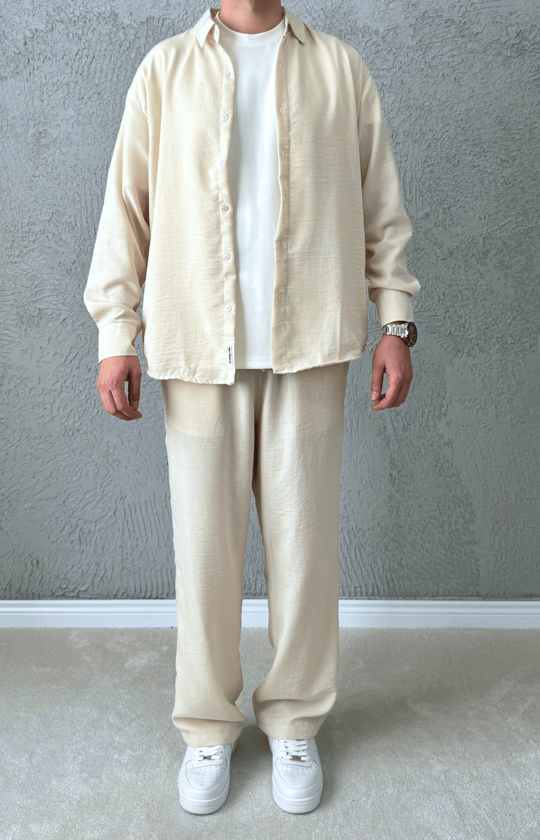 Premium Kalite Oversize Kesim Yazlık Keten Takım / Krem - KTN01
