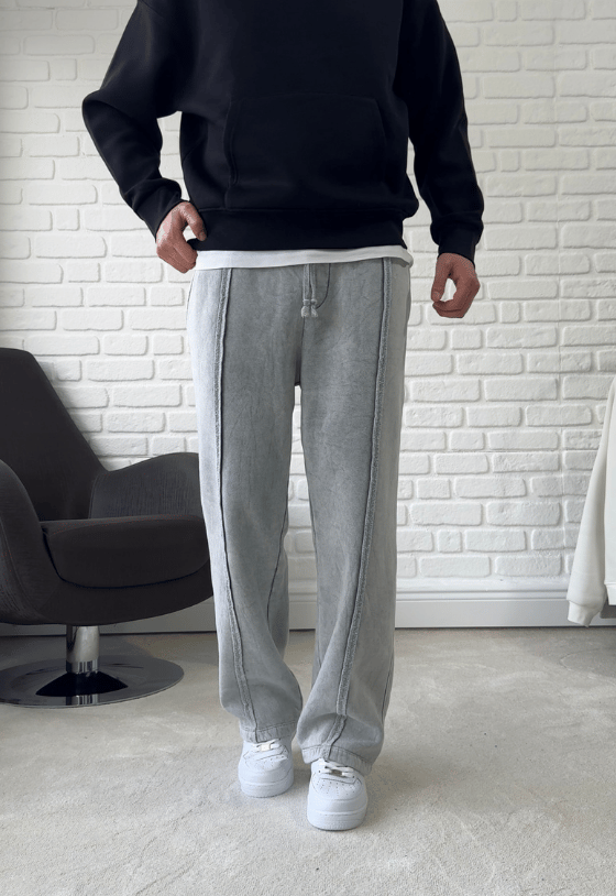 Premium Kalite Oversize Yıkamalı Eşofman Altı / AÇIK GRİ- YKM01
