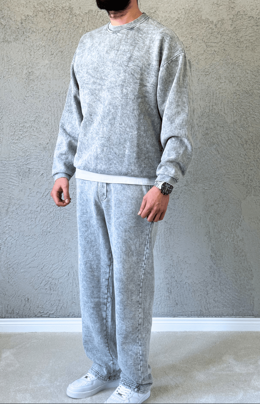 Premium Kalite Oversize Yıkamalı Eşofman Takımı/ AÇIK GRİ-TKM04