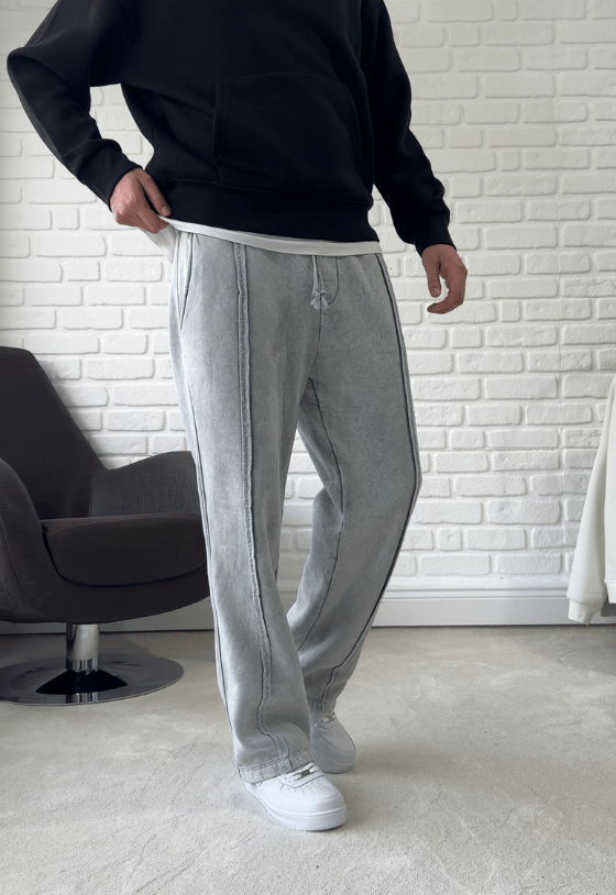 Premium Kalite Oversize Yıkamalı Eşofman Altı / AÇIK GRİ- YKM01