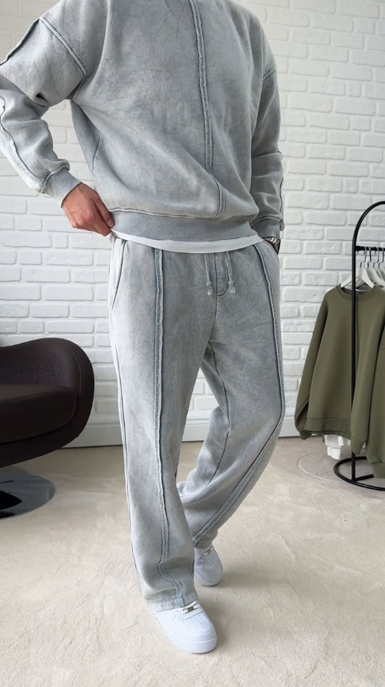 Premium Kalite Oversize Yıkamalı Eşofman Takımı/ AÇIK GRİ-TKM02
