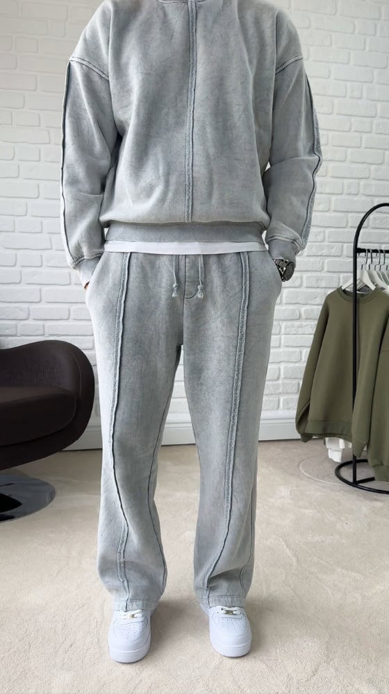Premium Kalite Oversize Yıkamalı Eşofman Takımı/ AÇIK GRİ-TKM02