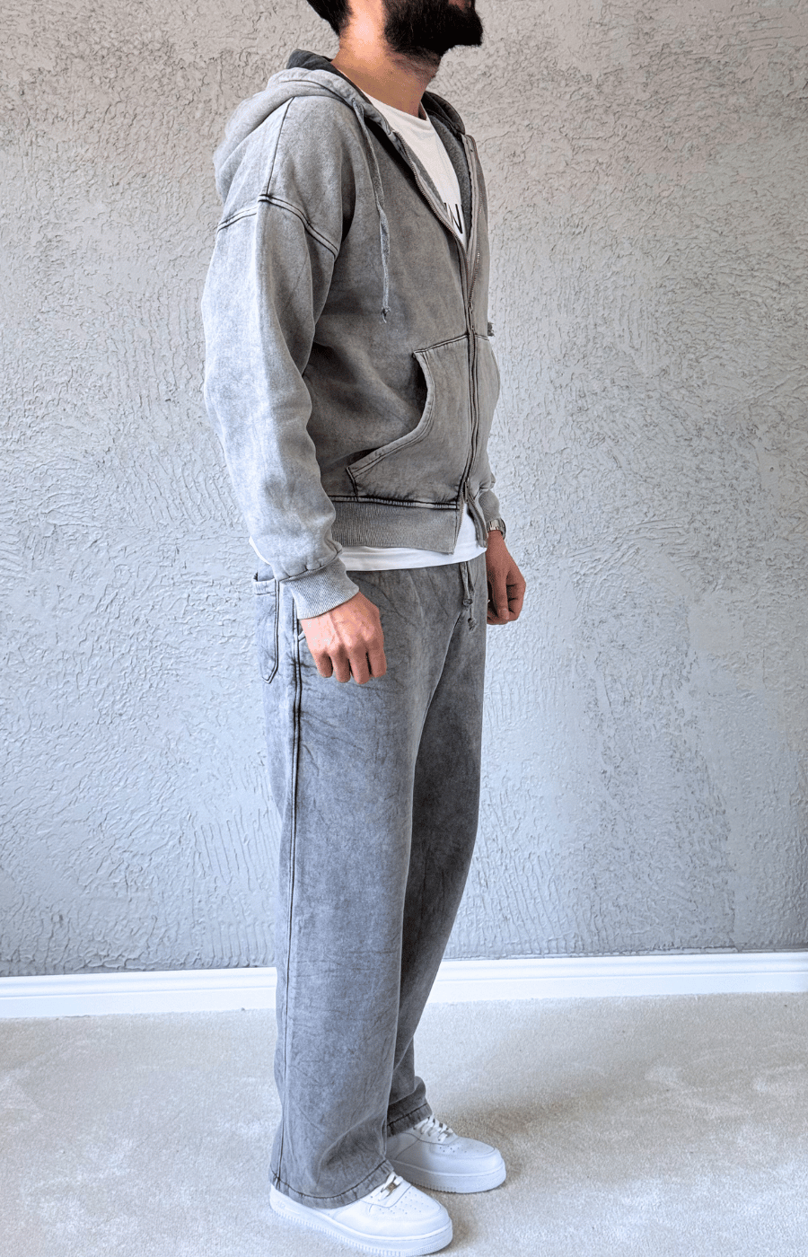 Premium Kalite Oversize Yıkamalı Fermuarlı Eşofman Takımı/ ANTRASİT GRİ-TKM03