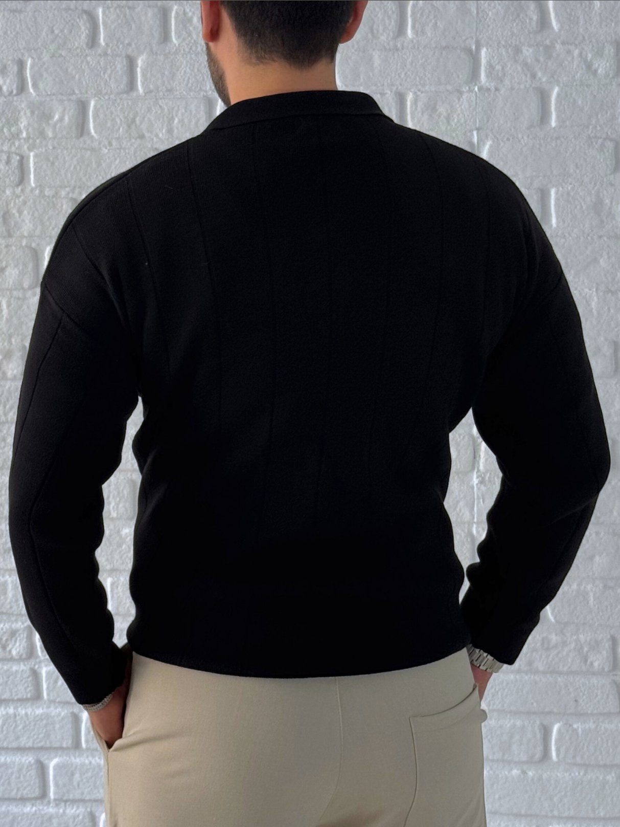 Yaka Fermuar Detaylı Oversize Premium Kalite Triko/Kazak- Siyah/ KZK06