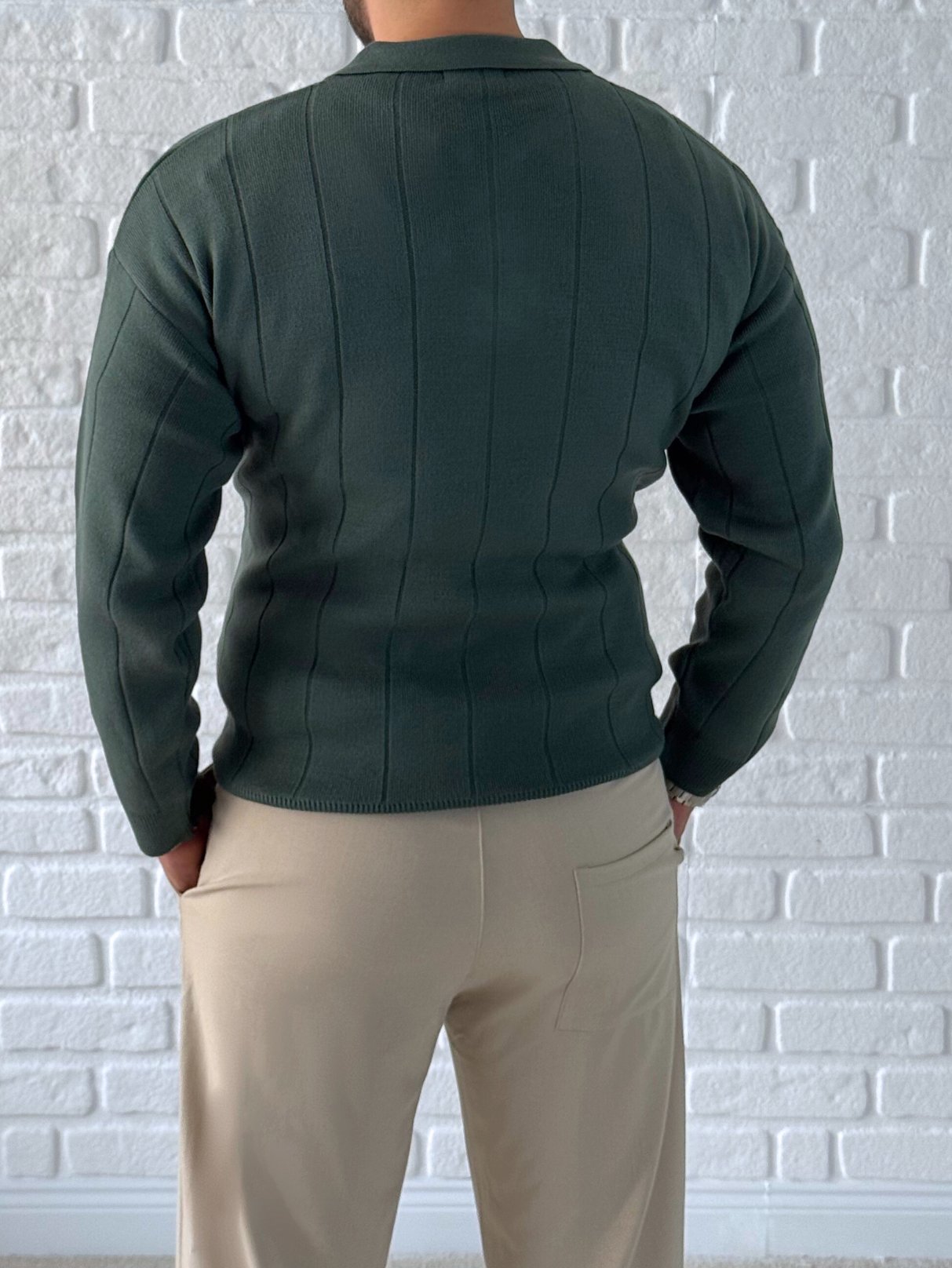 Yaka Fermuar Detaylı Oversize Premium Kalite Triko/Kazak- Yeşil/ KZK06