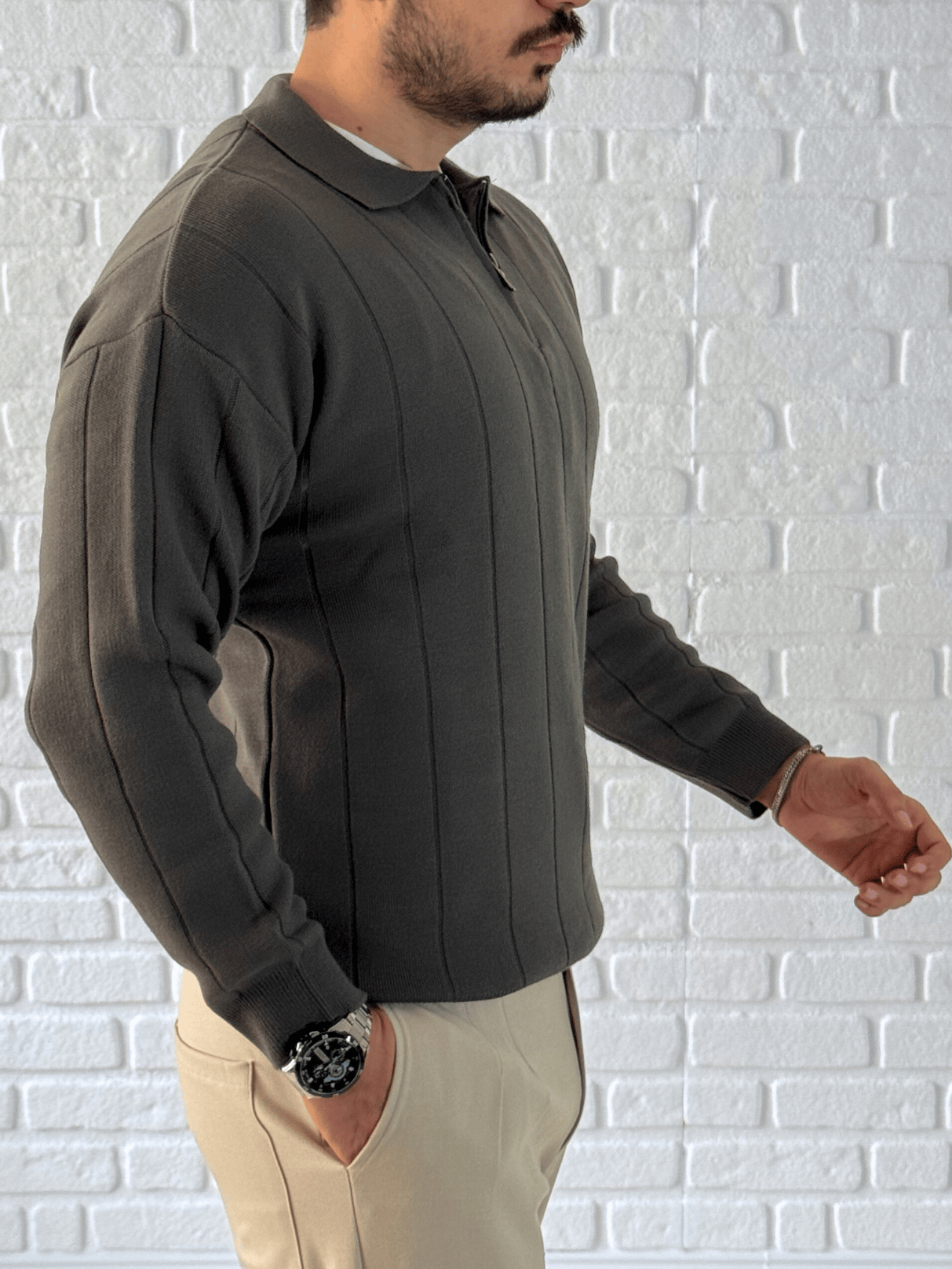 Yaka Fermuar Detaylı Oversize Premium Kalite Triko/Kazak- Antrasit/ KZK06