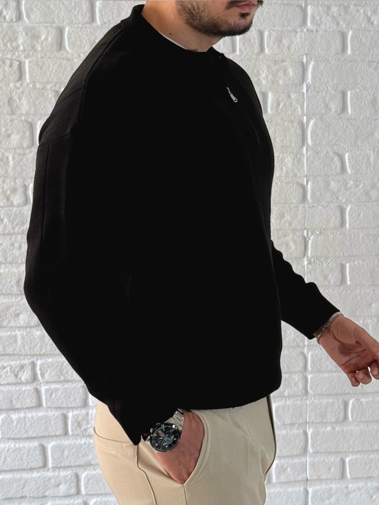 Yaka Fermuar Detaylı Oversize Premium Kalite Triko/Kazak- Siyah/ KZK06