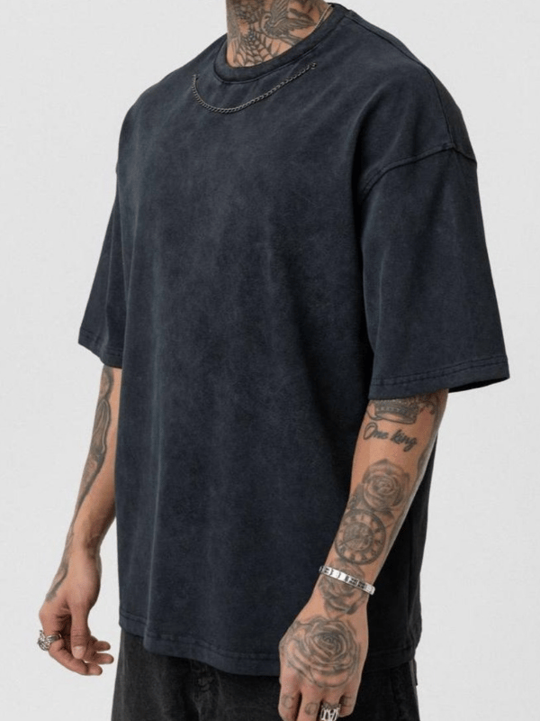 Yeni Sezon Ayarlanabilir Zincir Detaylı Oversize Yıkama T-shirt / Antrasit Gri - TSH05