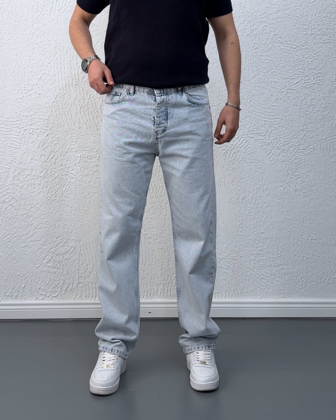 Yeni Sezon Buz Mavisi Yıkamalı Baggy Jean / KPS02