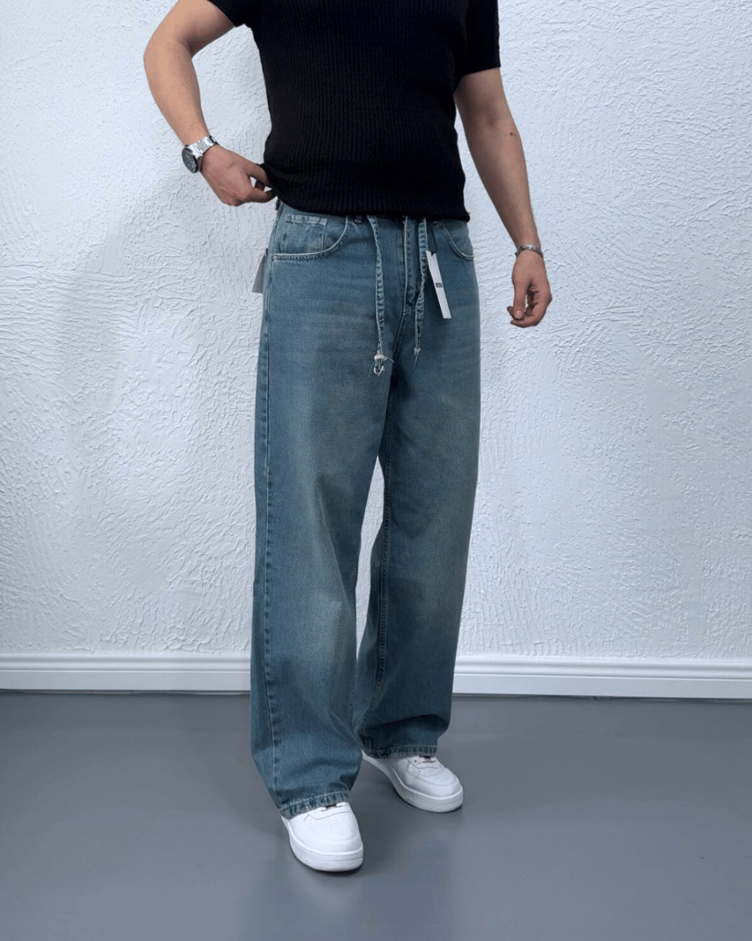 Yeni Sezon Giesto İp Kemer Detaylı Baggy Jean/ Mavi - GST01 