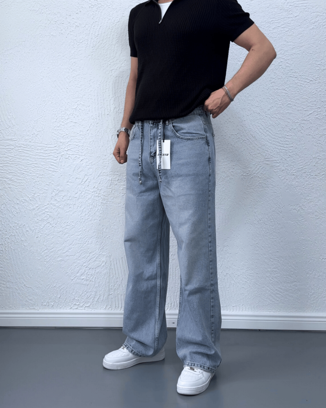 Yeni Sezon Giesto İp Kemer Detaylı Baggy Jean/ Buz Mavi - GST01