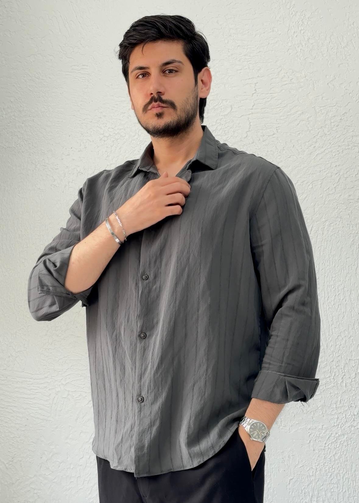 Yeni Sezon Modal Kumaş Yüksek Kalite Özel Kesim Gömlek / ANRASİT GRİ - MDL01