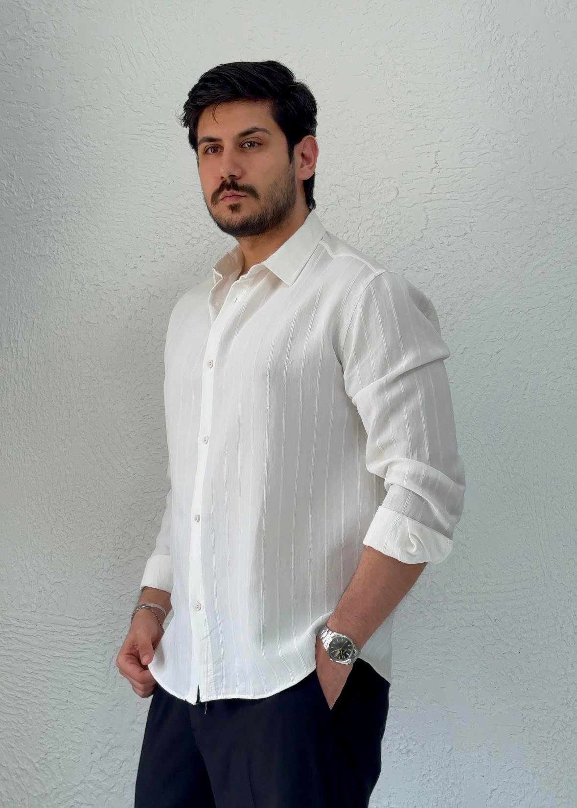 Yeni Sezon Modal Kumaş Yüksek Kalite Özel Kesim Gömlek / BEYAZ - MDL01