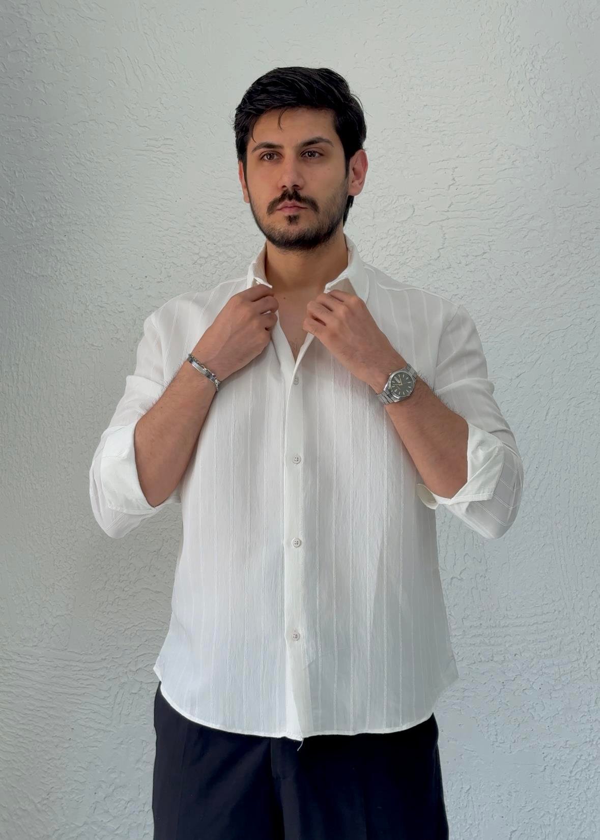Yeni Sezon Modal Kumaş Yüksek Kalite Özel Kesim Gömlek / BEYAZ - MDL01