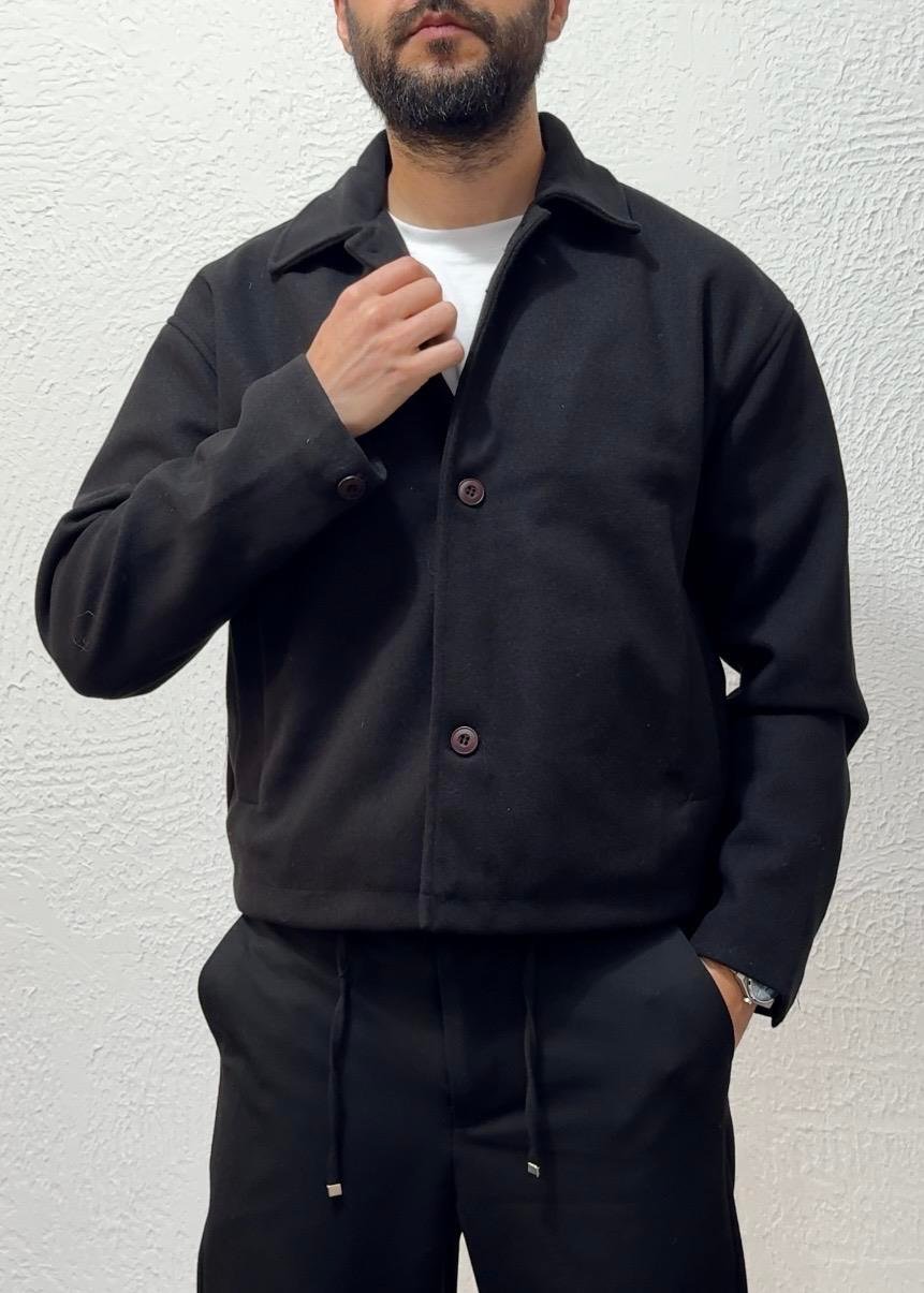Yeni Sezon Oversize Crop Kaşe / MRCH01 - Siyah