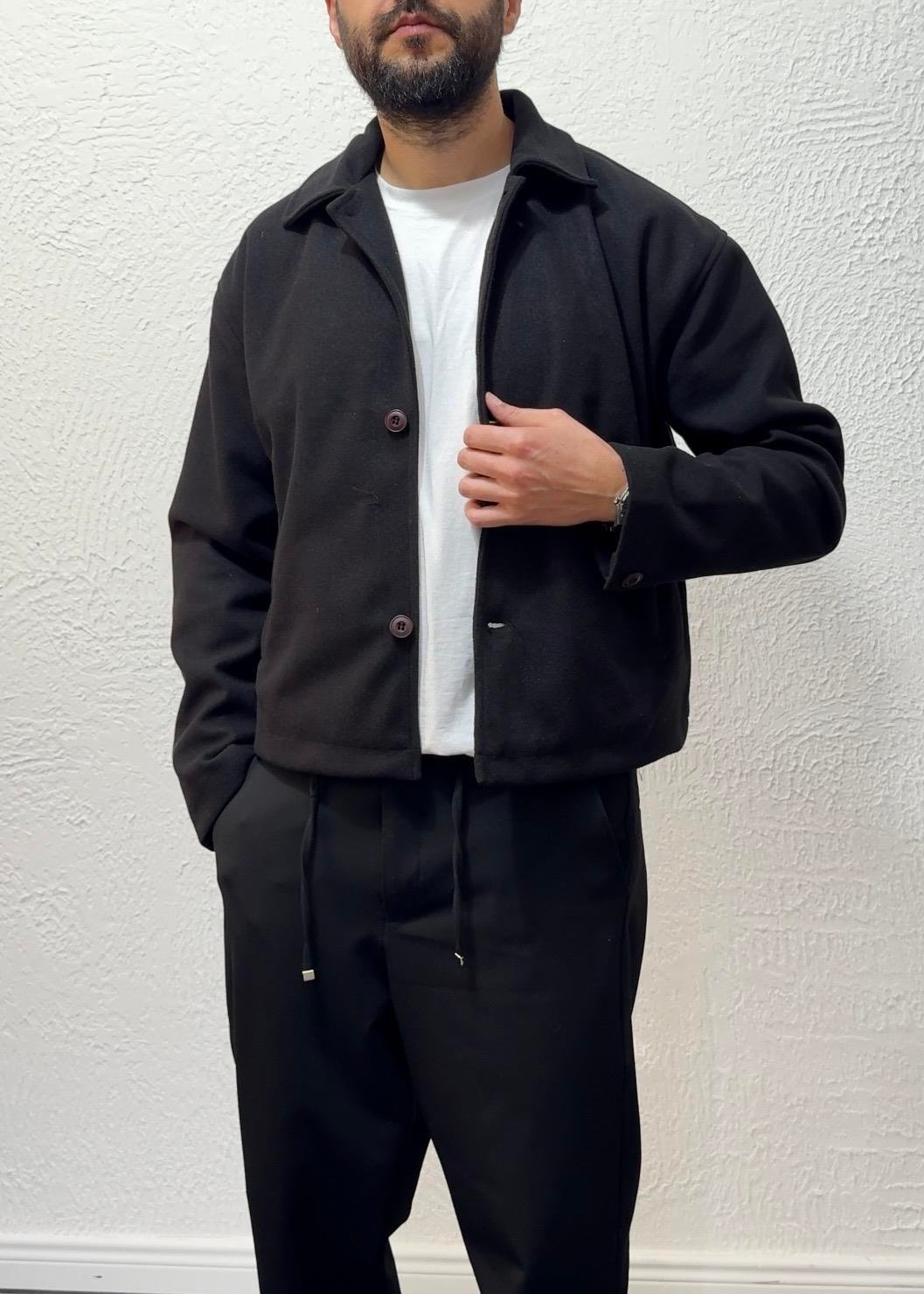 Yeni Sezon Oversize Crop Kaşe / MRCH01 - Siyah