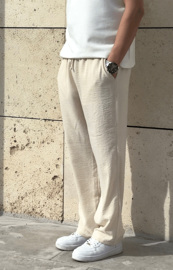 Yeni Sezon Oversize Kesim Yazlık Keten Pantolon / KREM - KTN01