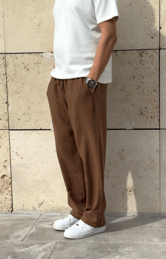 Yeni Sezon Oversize Kesim Yazlık Keten Pantolon / KAHVE - KTN01