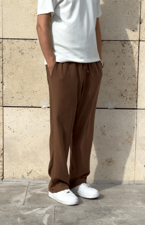Yeni Sezon Oversize Kesim Yazlık Keten Pantolon / KAHVE - KTN01
