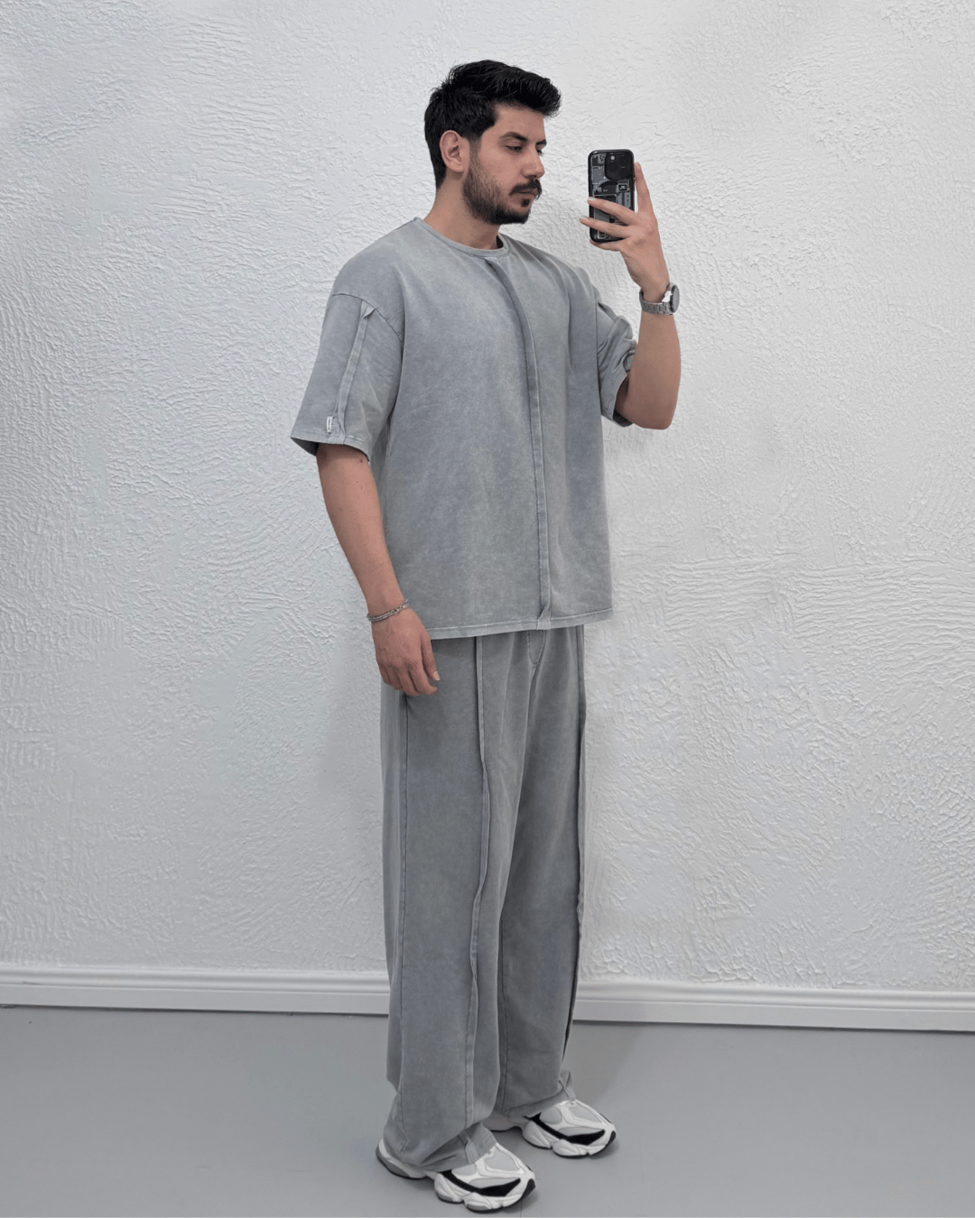 Yeni Sezon Yıkamalı Oversize Eşofman Takımı / GRİ - TKM07