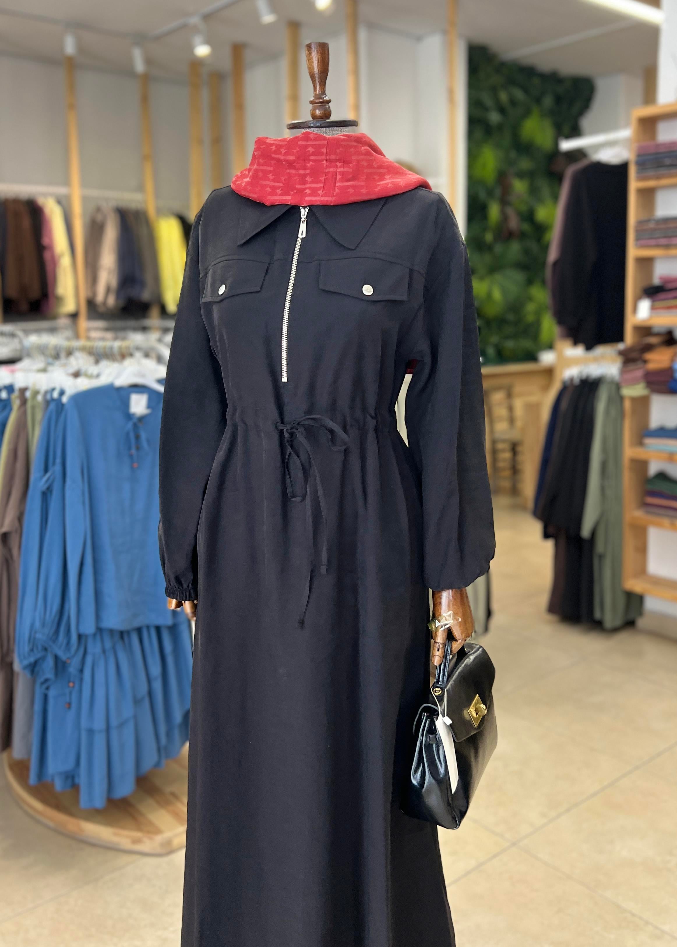 FERMUAR CEP DETAYLI ELBİSE